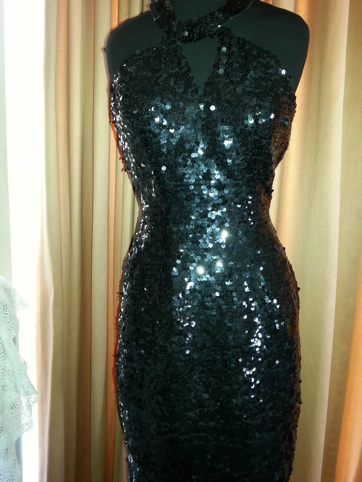 VTG 80S SEQUIN SHO MAX ORIGINALS black trophy PARTY COCKTAIL MINI DRESS SZ S