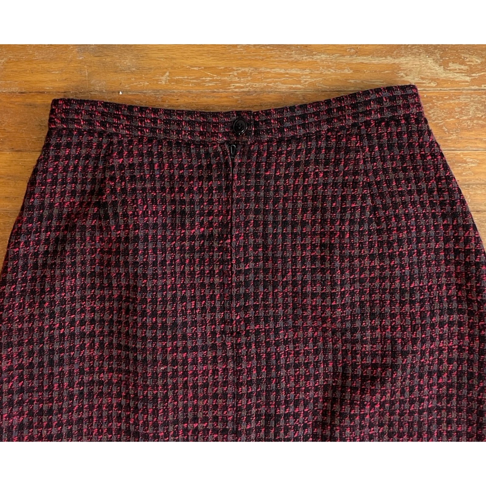 Vintage Pink Tweed Pencil Skirt Size Small 28″ Waist 1980s Woven Wool/Silk Blend