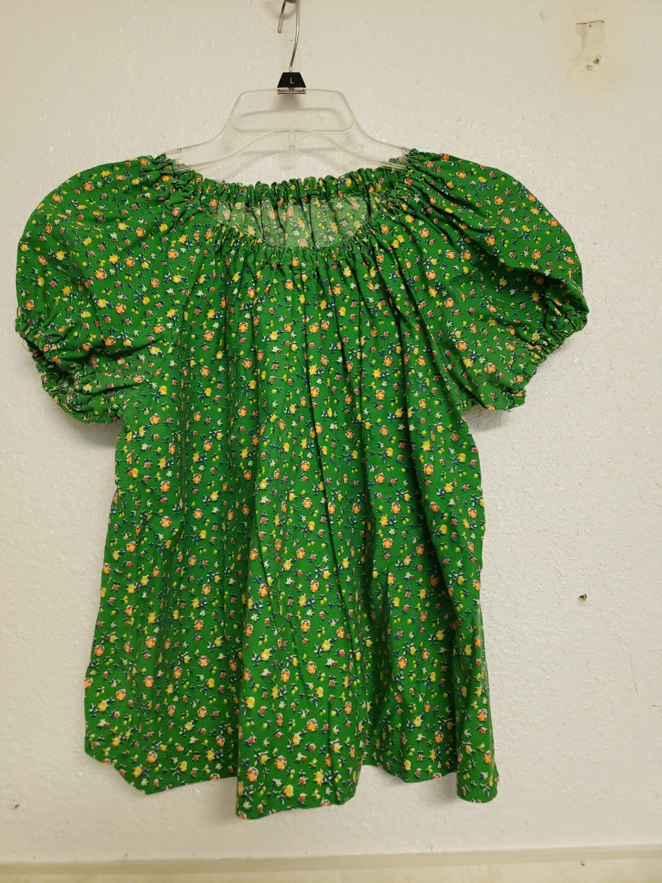 Vtg 1970s Floral Top Skirt Set Dress Small Hippy Prairie Handmade Green Peasant