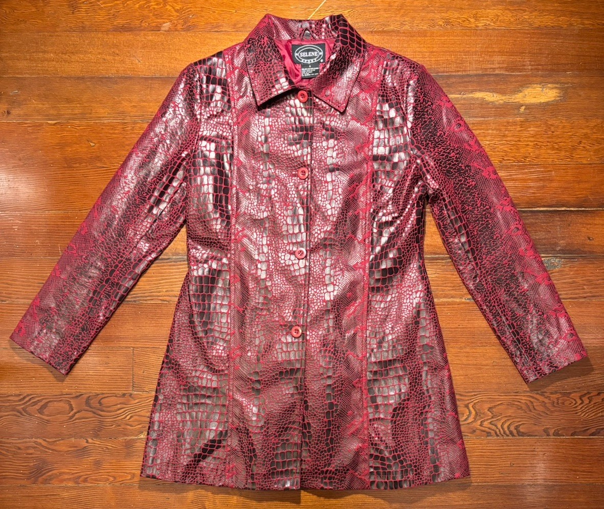 Vintage Selene Sport Red Faux Crocodile Skin Jacket Size S