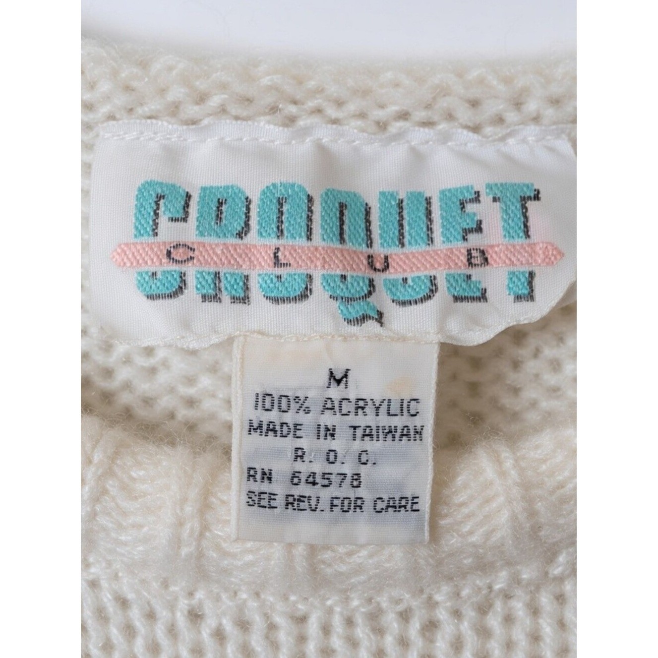 Vintage Croquet Club Embellished Cream Sweater Size M