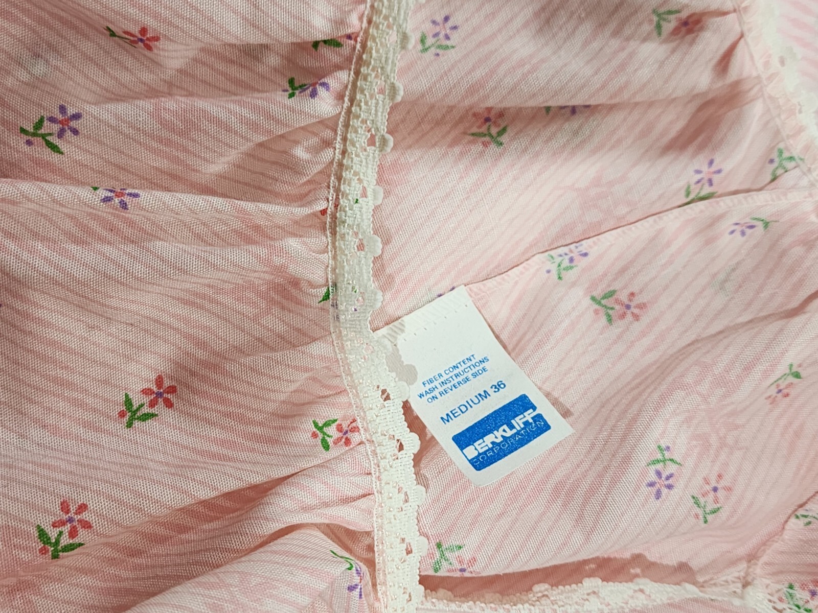 Vintage Nightgown PINK Floral MEDIUM Long gown Cotton Blend NOS so PRETTY!