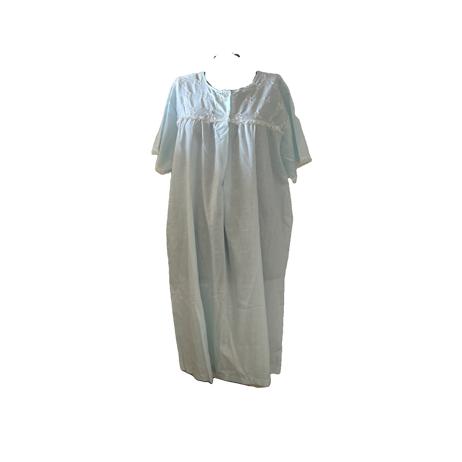 Vintage 1960’s Katz Shift Blue Nightgown With Lace And Embroidered Flowers Lg.