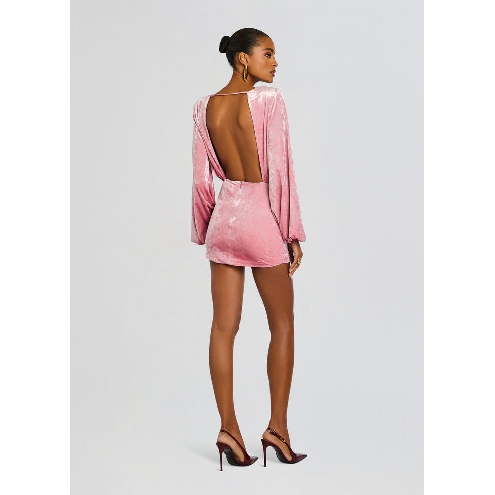 New! Retrofête Elysia Velvet Mini Dress Vintage Rose Tie Waist Long Sleeve Small