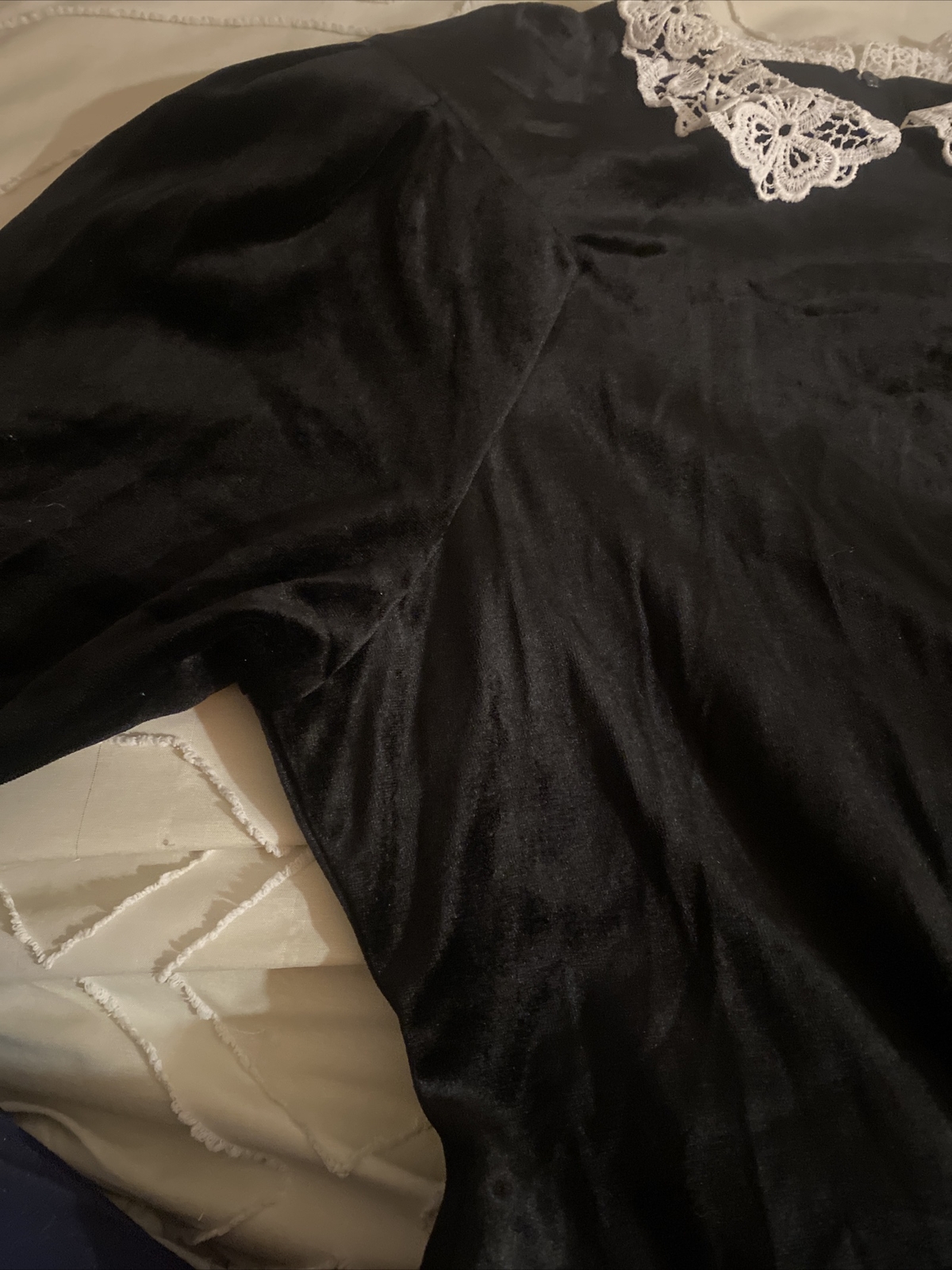 Vintage Long Black Velvet Dress Lace Collar By Paquette Too! Size 12