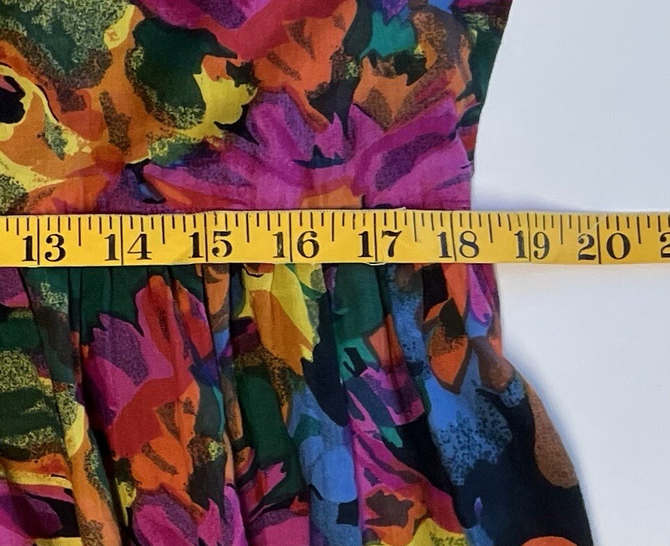 Vintage Sita Nepal Long Dress 100% Cotton Sz Large L Bright Floral Pockets VGUC