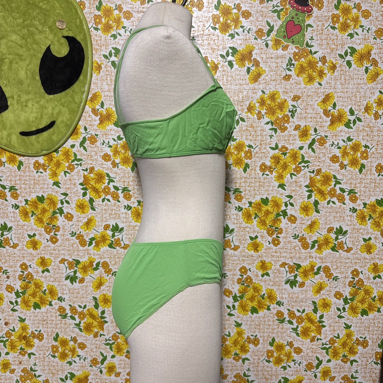 Vintage Retro Groovy Highlighter Green 3piece Lingerie Sleep Set Sexy Set
