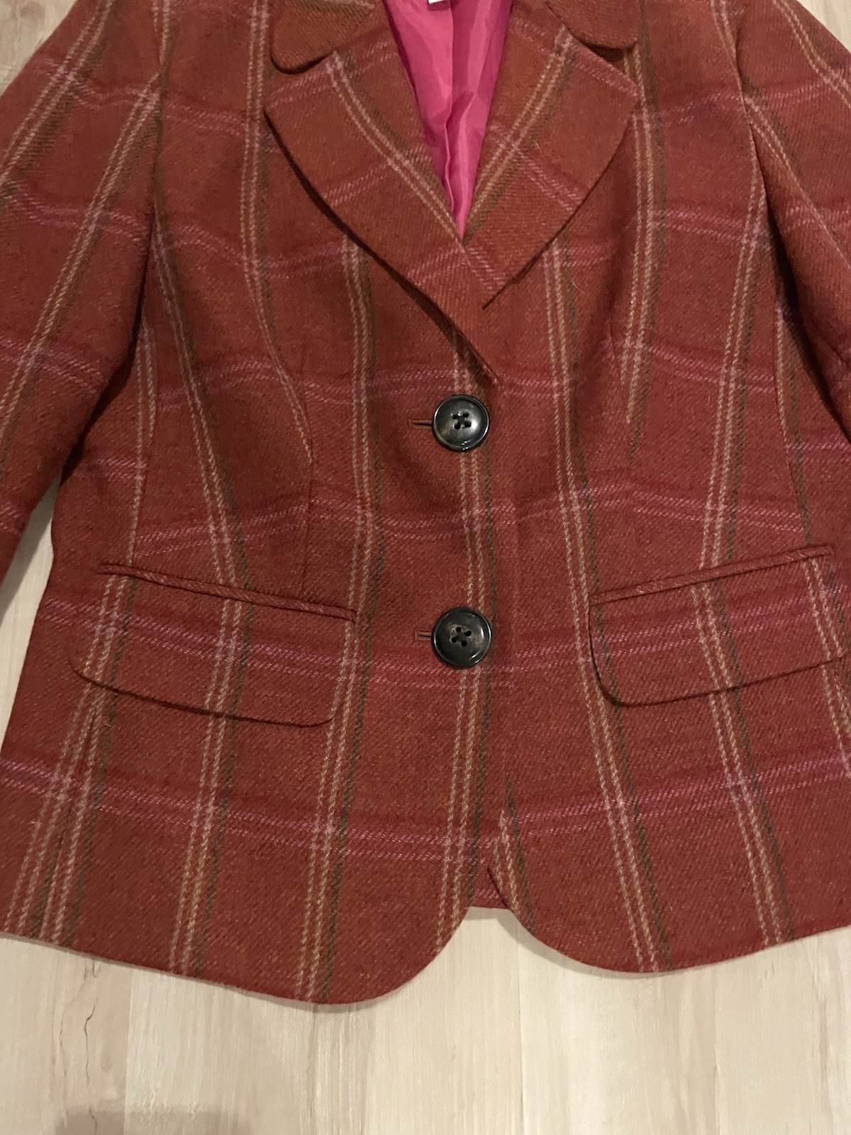 Vintage Talbots Wool Plaid Blazer Women’s Size 8 Rust Peplum Back Lined 2 Button