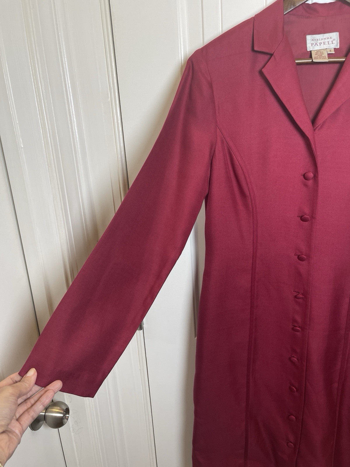 Adrianna Papell Vintage Silk Wool Shirt Dress Size 8 Burgundy Button Front
