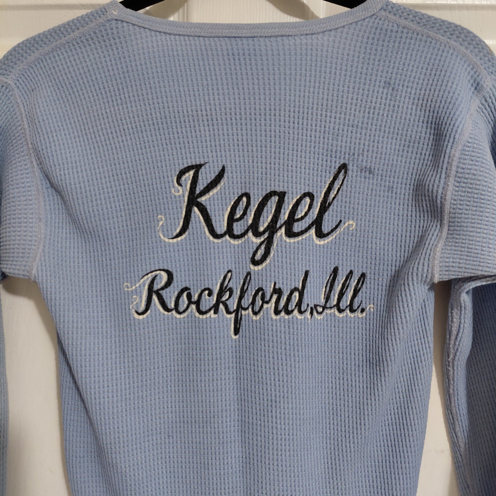 Vintage 80s Kegel Harley-Davidson Rockford IL Rose Light Blue L/S Crew Thermal