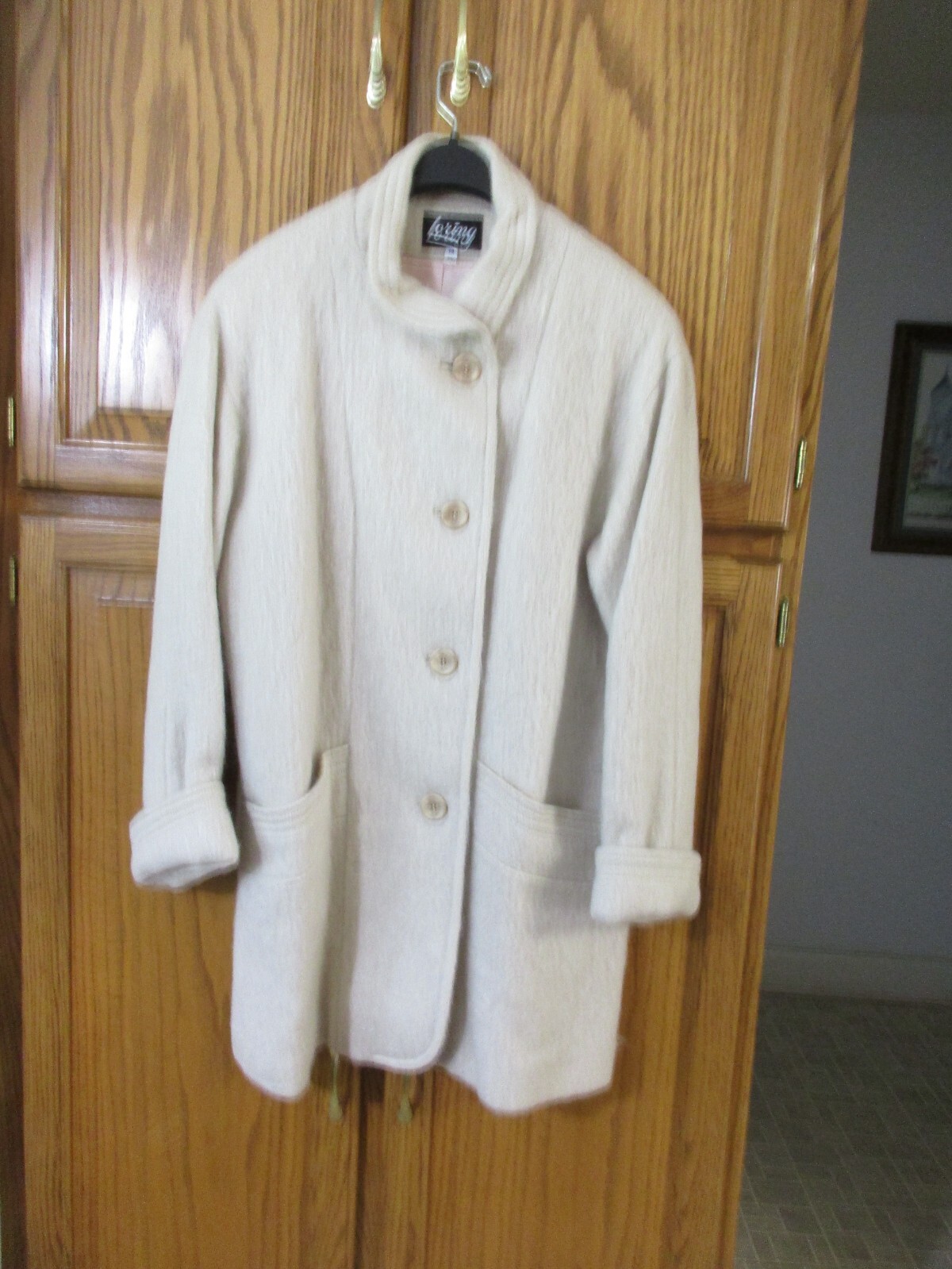 Vintage Loring Mohair Wool Nylon Faux Fur Short Coat Oatmeal Tan Women’s 14 READ