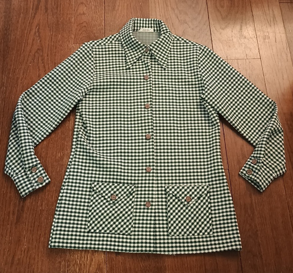 Vtg Alfred Dunner Green White Plaid Full Button Up Shirt Jacket Pockets USA 12
