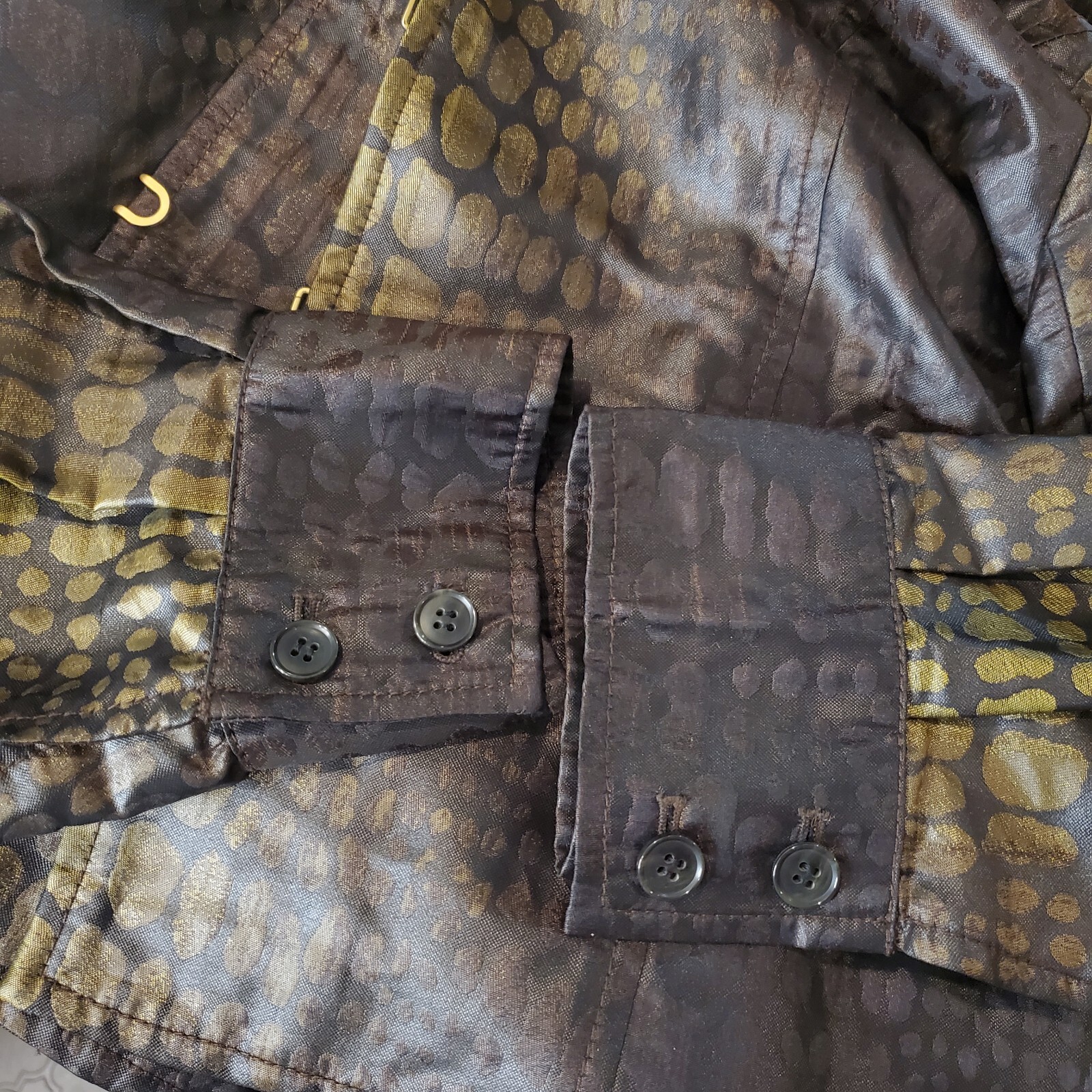 Carlisle Olive Green Brown Reptile Print Jacket Shiny Sz L VTG 90s