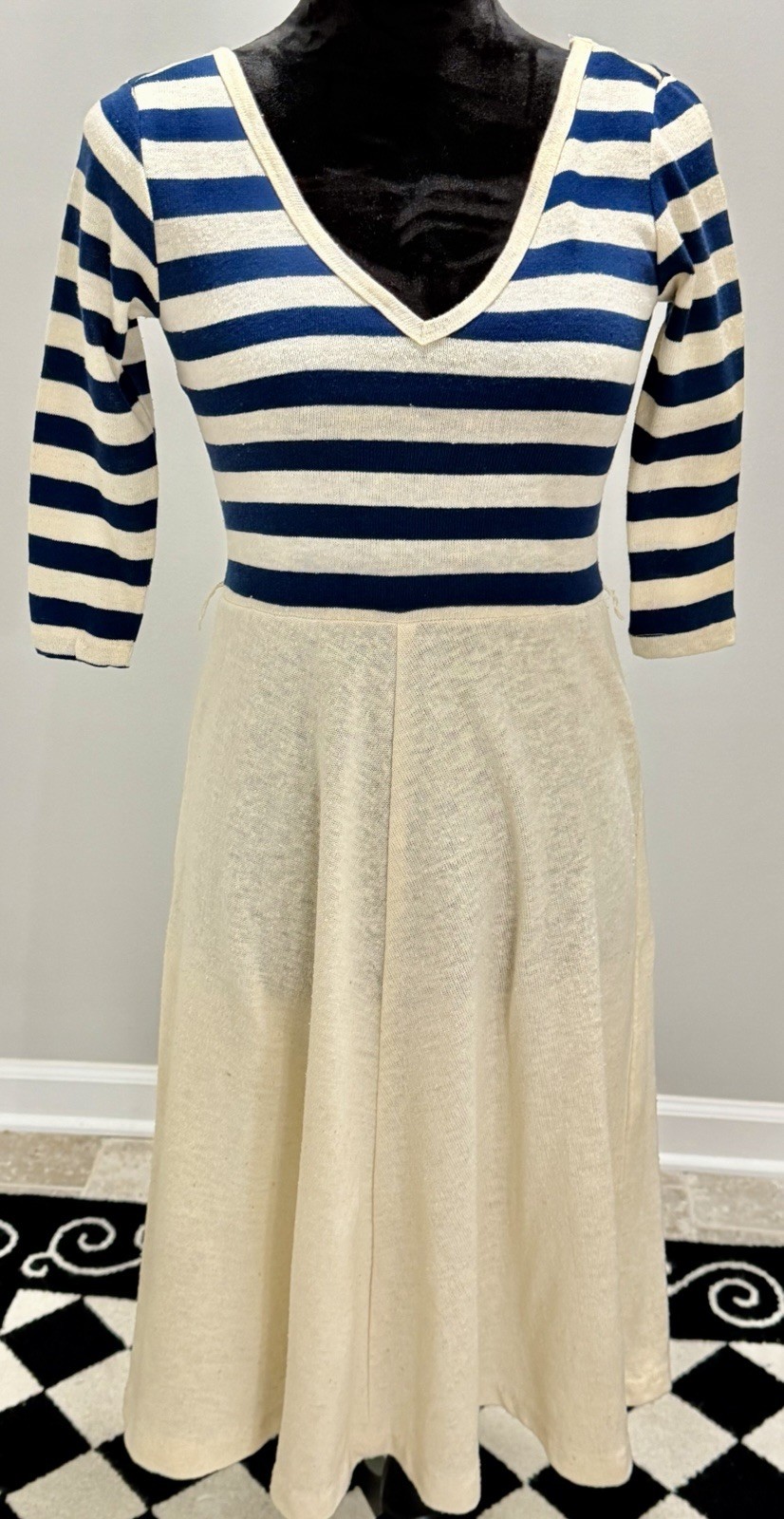 2 Vintage 1970s Women’s Navy & White/Off White Dresses