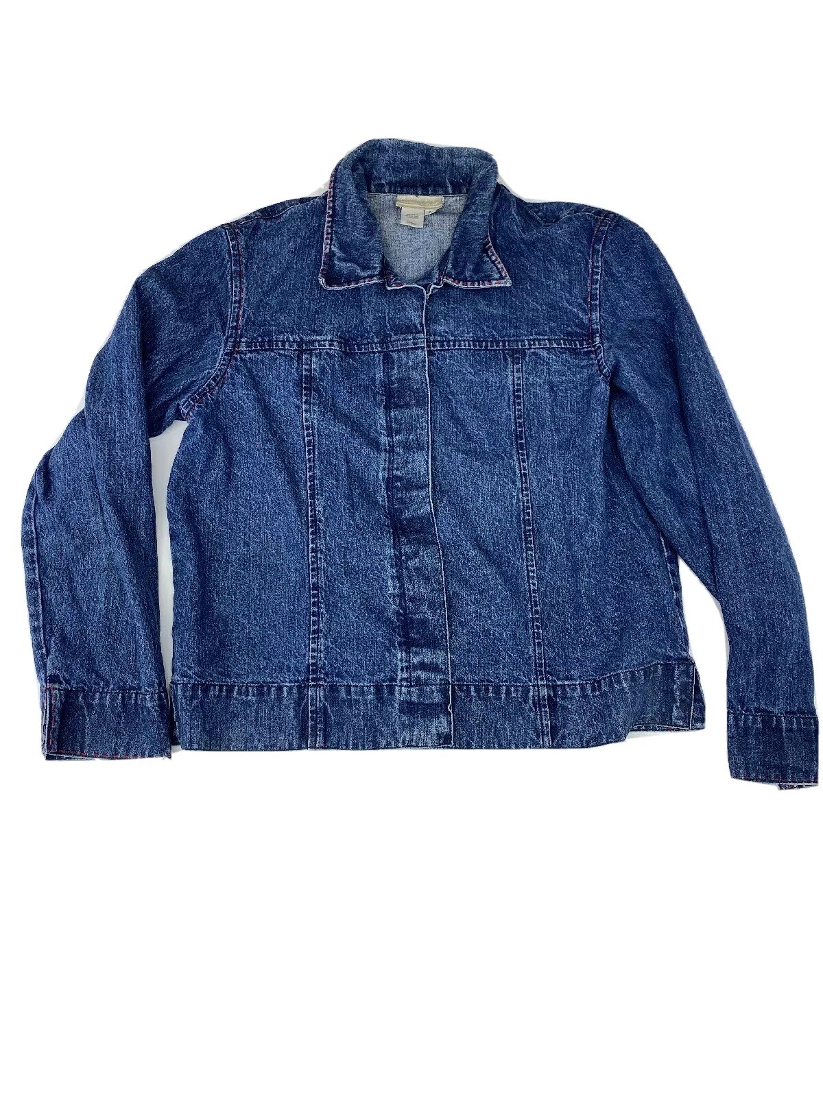 Coldwatercreek Woman’s Fancy Denim Jacket Size L – Vintage – Red Trim Stitches