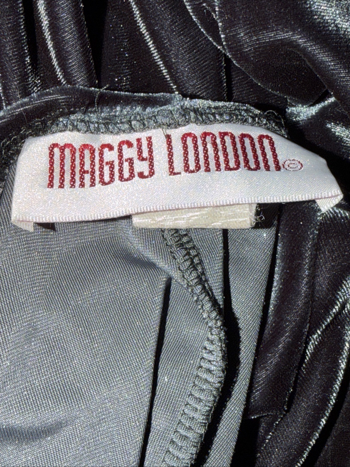 Vintage Maggy London Gray Velvet Dress Short Sleeve Long V Neck