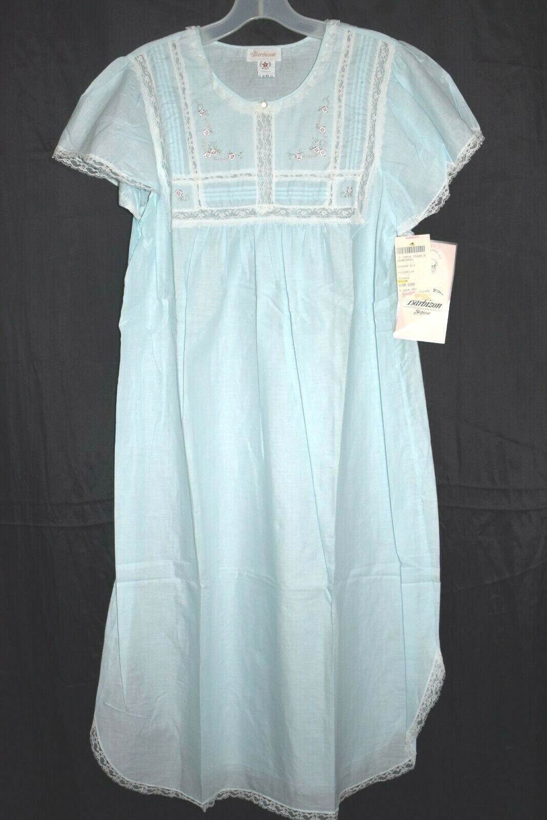 Vintage BARBIZON Nina Night Gown Blue 100% CottonEmbroidered sz M UNWORN