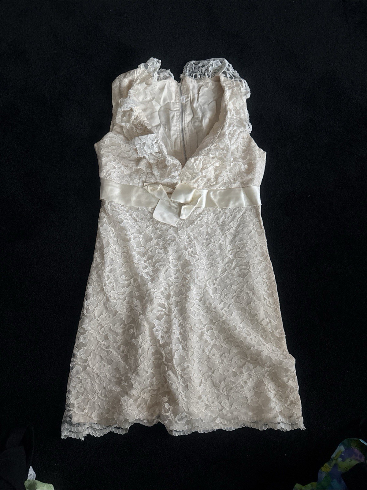 Vintage 1960’s Ivory Lace Hippie Wedding GoGo tunic Mini Dress M