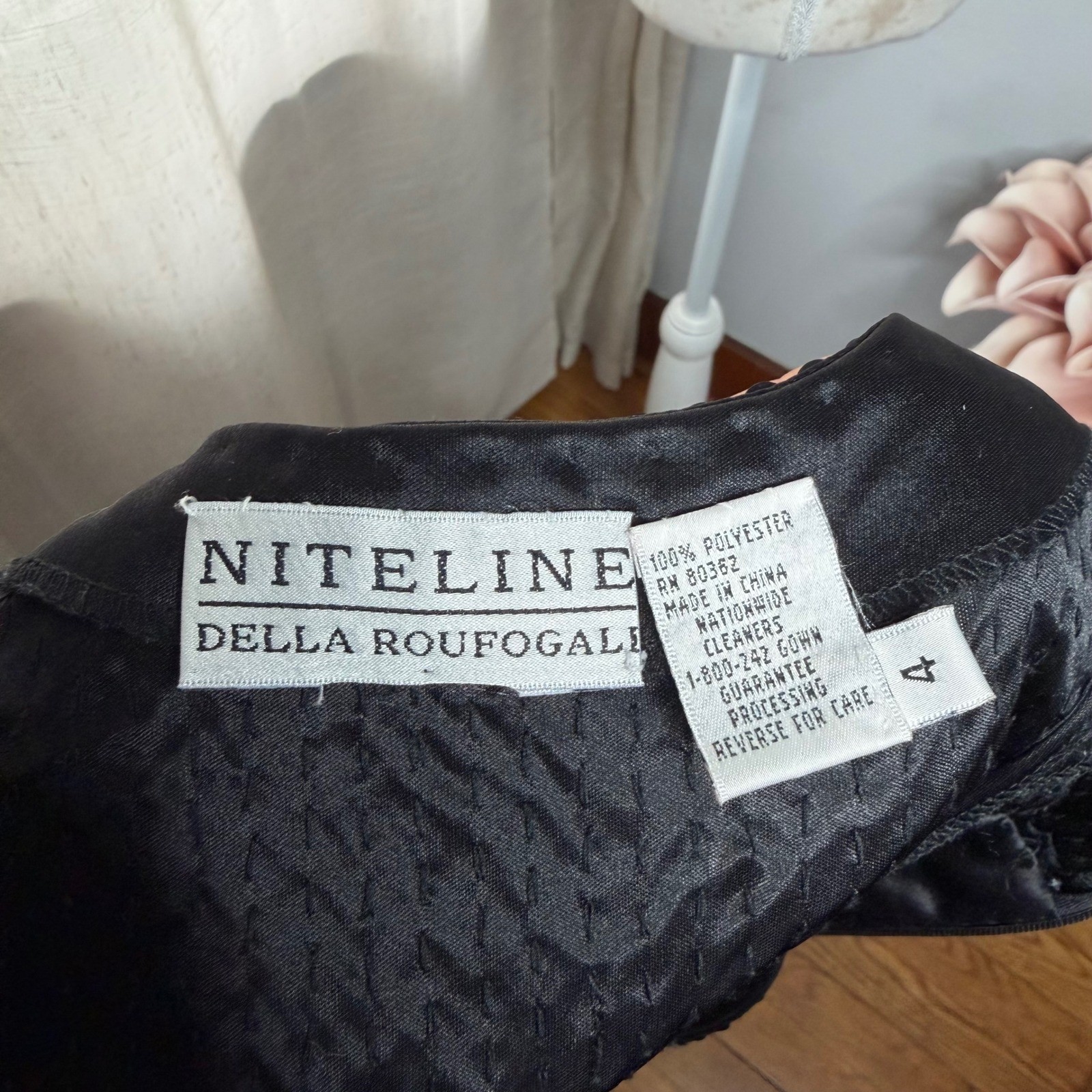 Vintage Niteline Della Roufogali Sequin Cutout Rhinestone Mini Dress Black 4