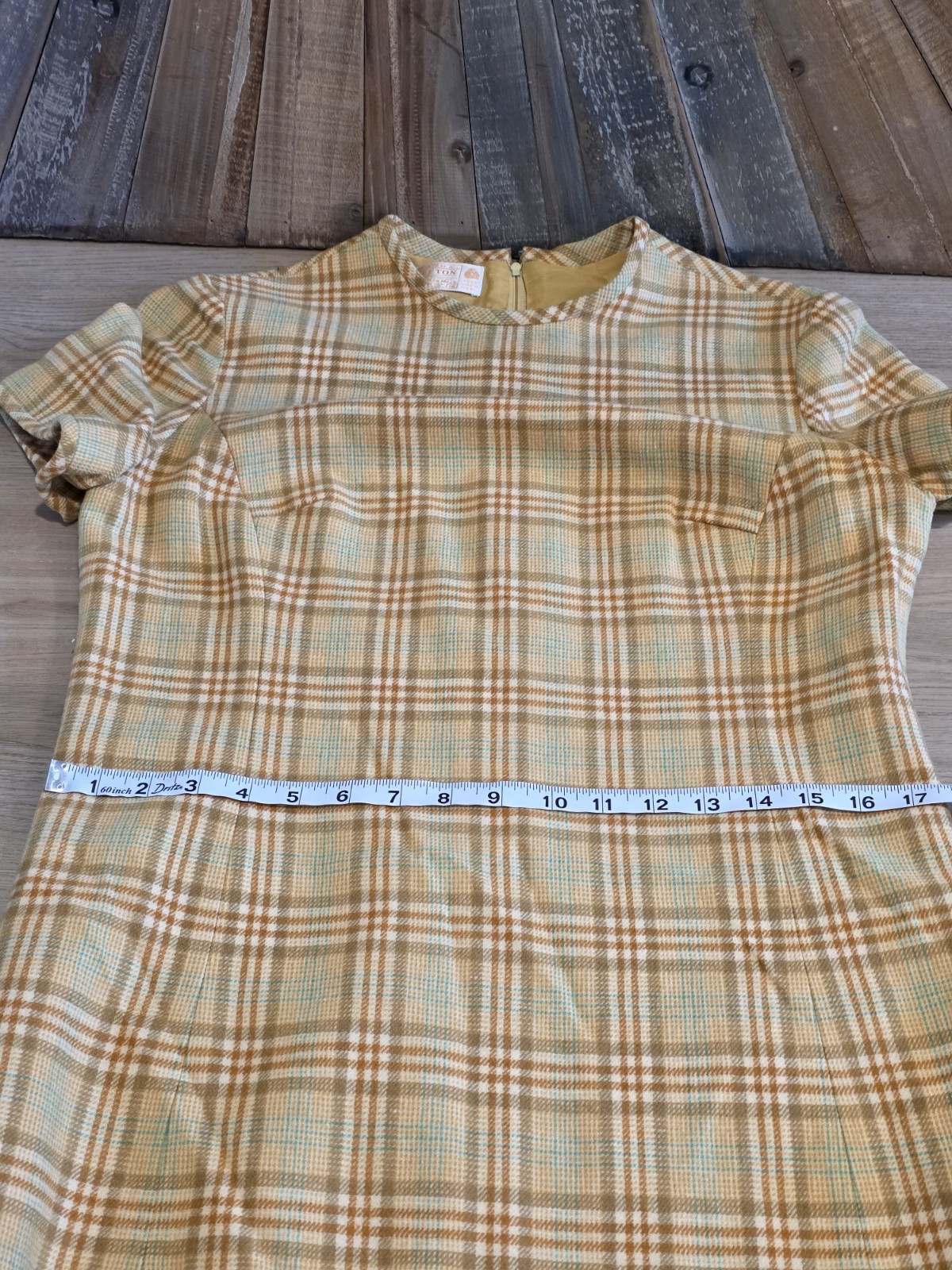 Vintage Pendleton Plaid Yellow Wool Shift Dress Vintage Size 16 Modern Size 8-10