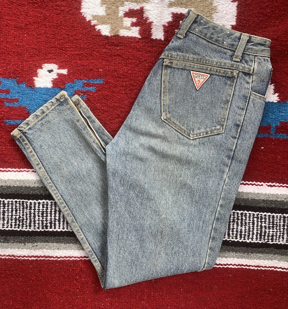 Vtg GUESS By Georges Marciano High Waist Ankle ZipLight Wash Denim Jeans Size 29