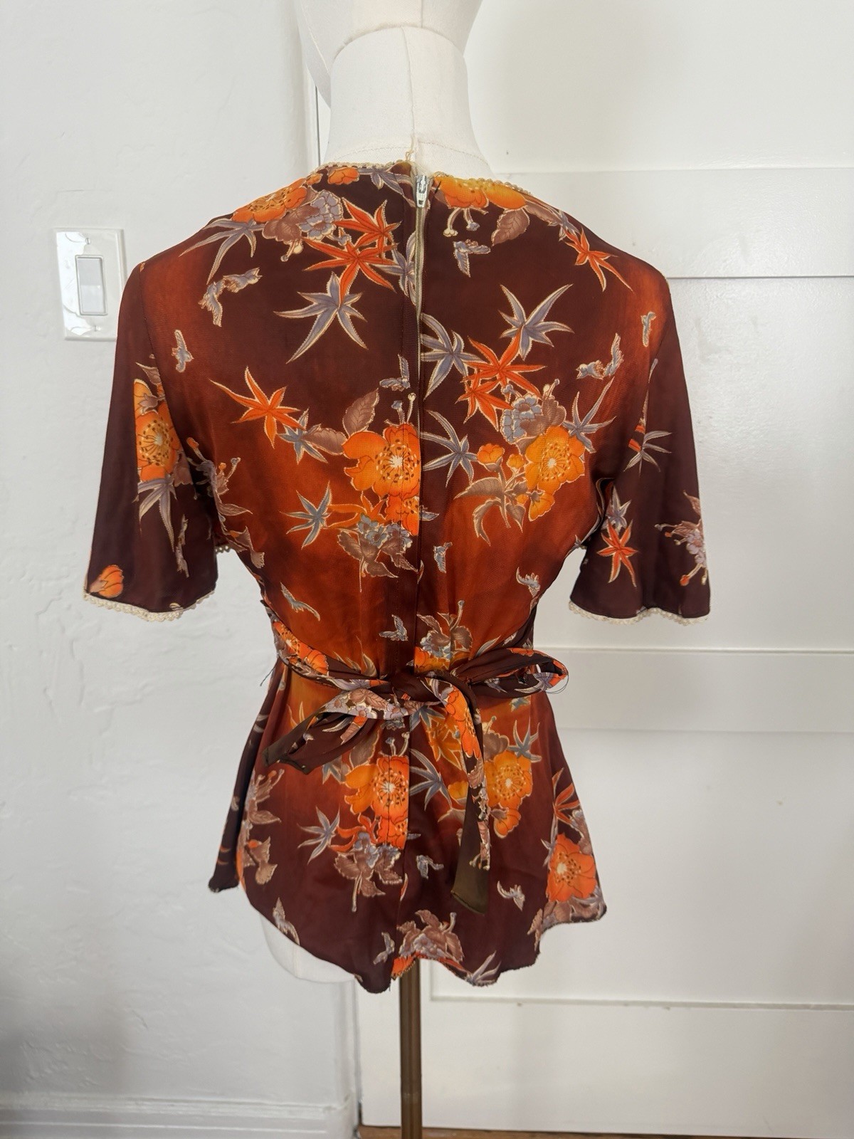 1970s Chocolate Brown Floral Pant Set