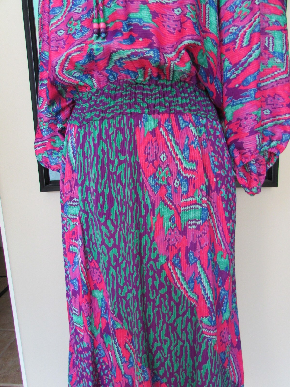 VTG Susan Freis Pink & Purple Leopard Ikat Dress Sz M