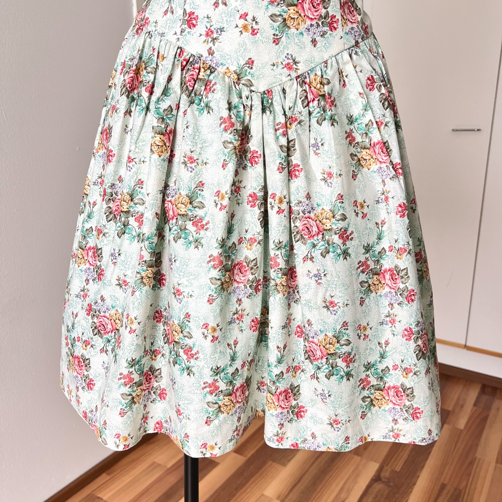 Vintage Floral Two Piece Dress & Bolero Set Puff Sleeves Tea Length Cottagecore