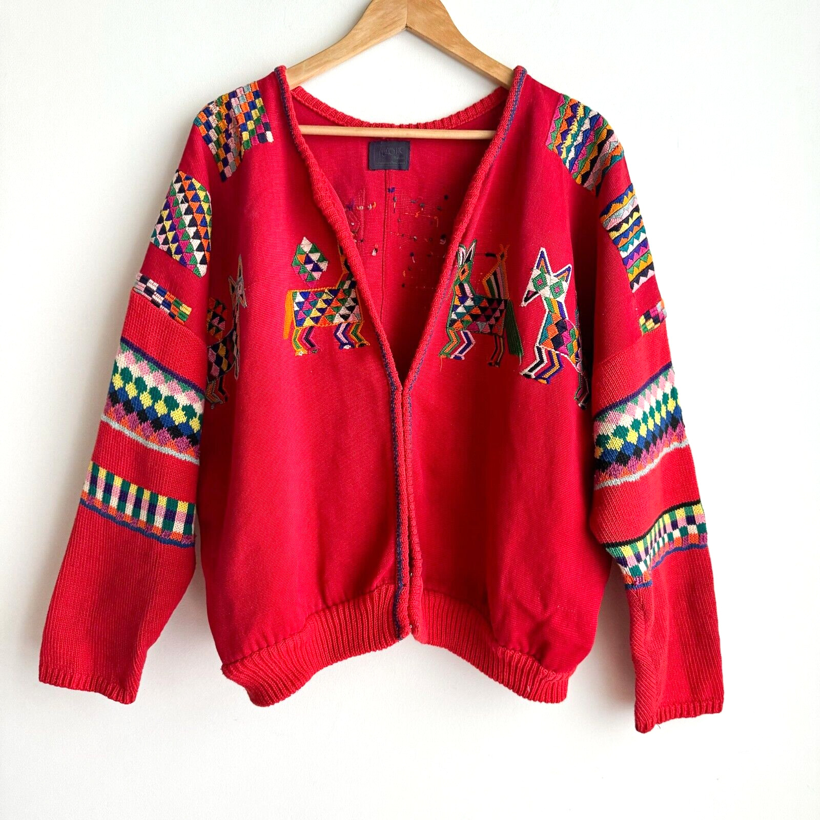 Vintage 1970s Embroidered Bomber Jacket Artesian Folk Art Tribal L/XL