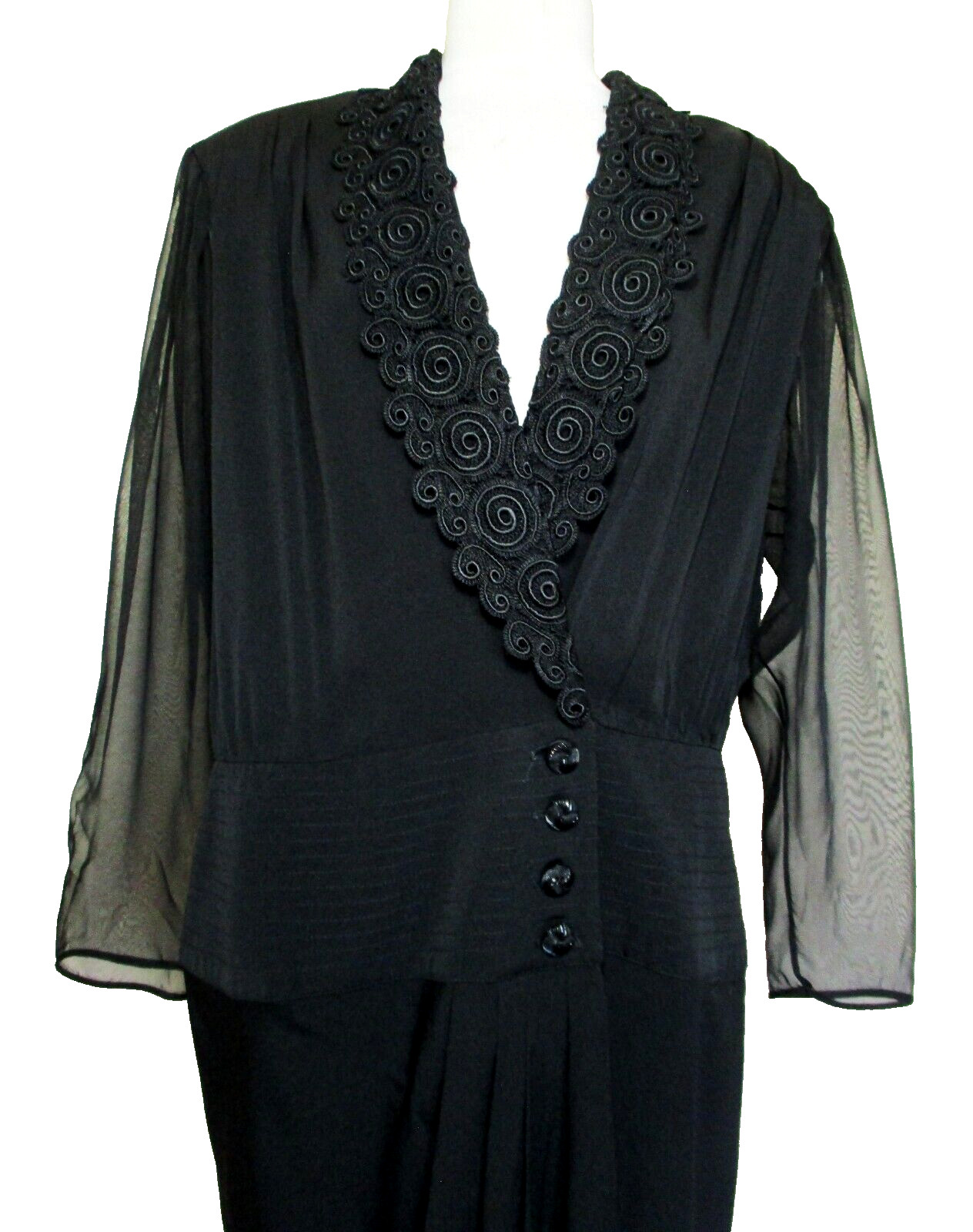 Vintage Barbara Barbara Woman Wrap Dress Sz 20 Women Black Embroidered Collar