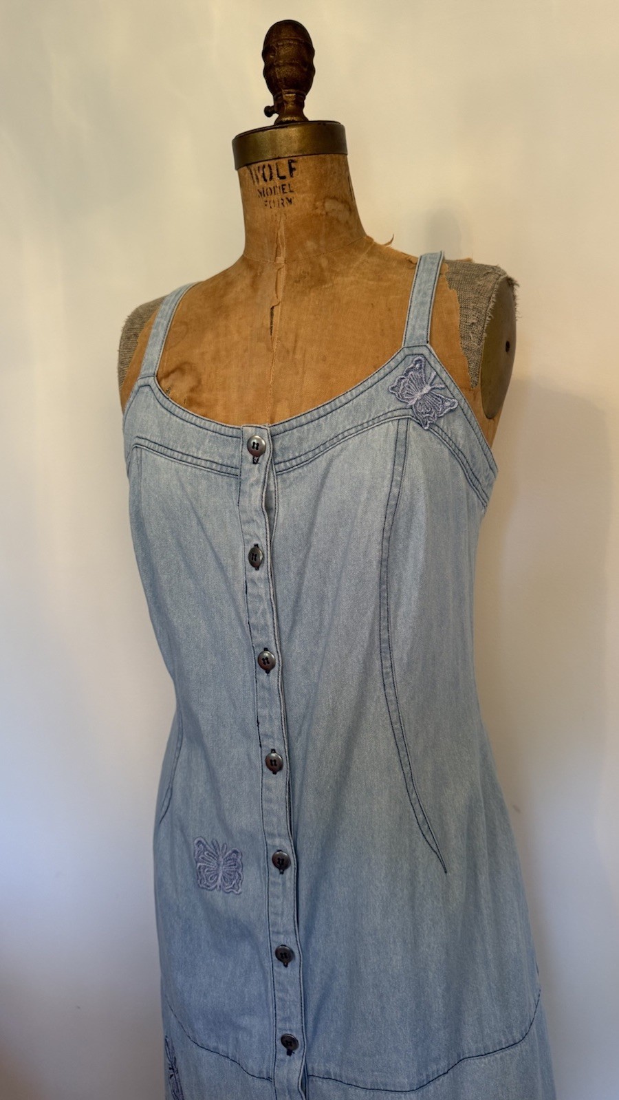 Vintage Together Denim Fringe Butterfly Cutouts Dress Cowgirl Western Festival M