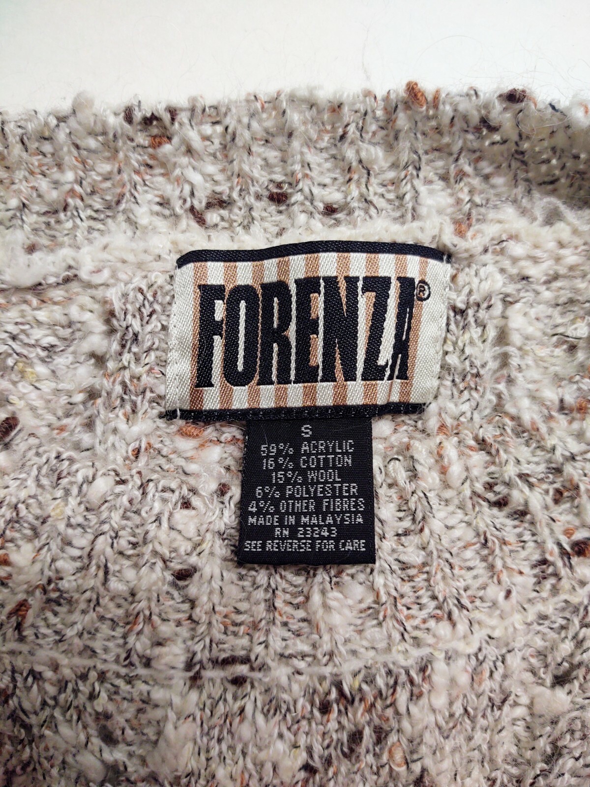 Forenza Beige Chunky Cable Knit Sweater VTG 80s 90s Small Acrylic Cotton Wool