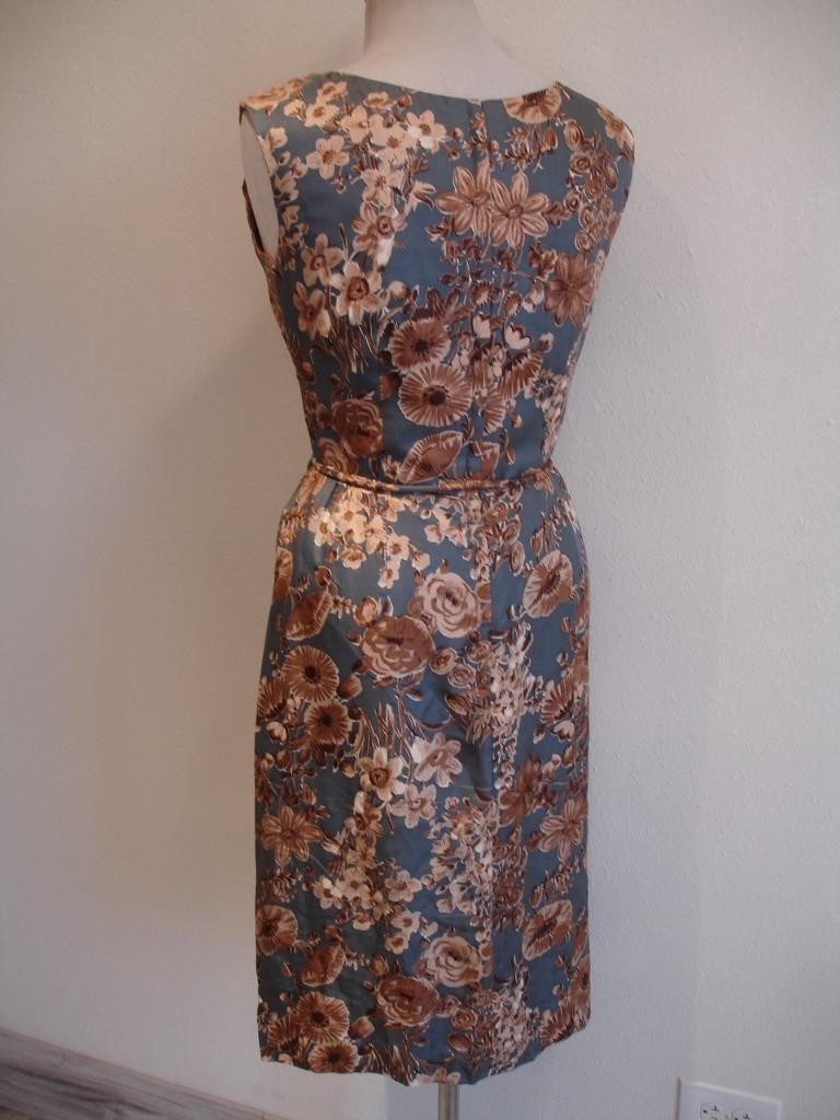 Women’s S M Vtg 1960’s Edward Abbott 100% Silk Cocktail Dress Sleeveless Belted