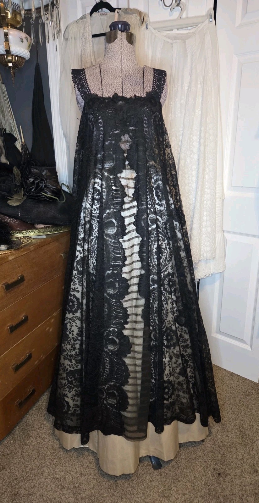 Exquisite Handmade Victorian Chantilly Nightgown/Negligee w/ Crochet Yoke