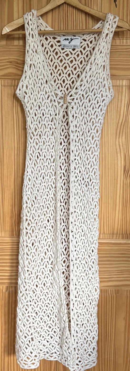 Vintage Knitted By Hand Long Cloak In Swiss Coffee Stylish Cardigan Vest