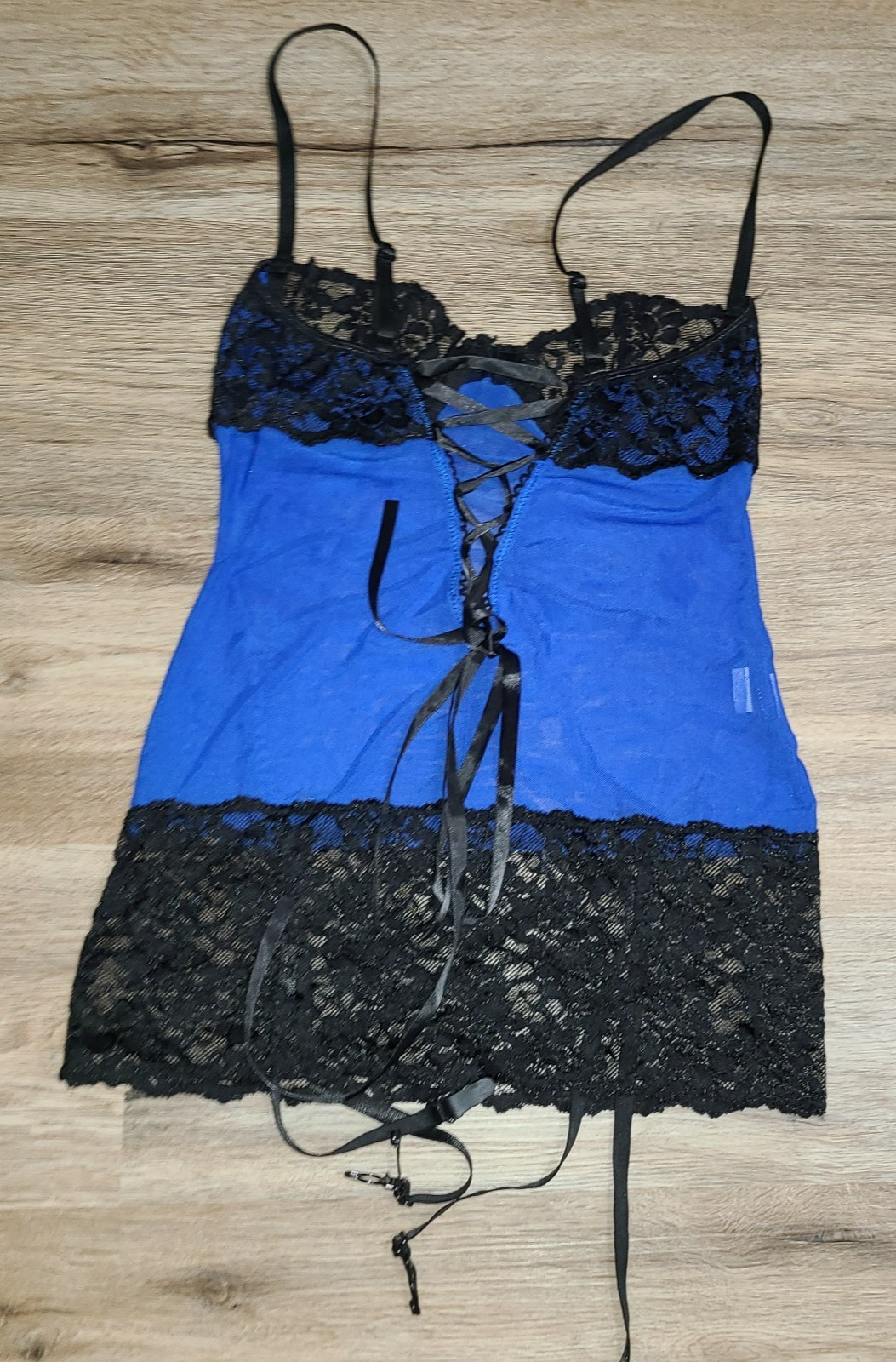 Vtg Risque size OS Lingerie Sheer Mesh Lace Chemise Garter Neglige S/M
