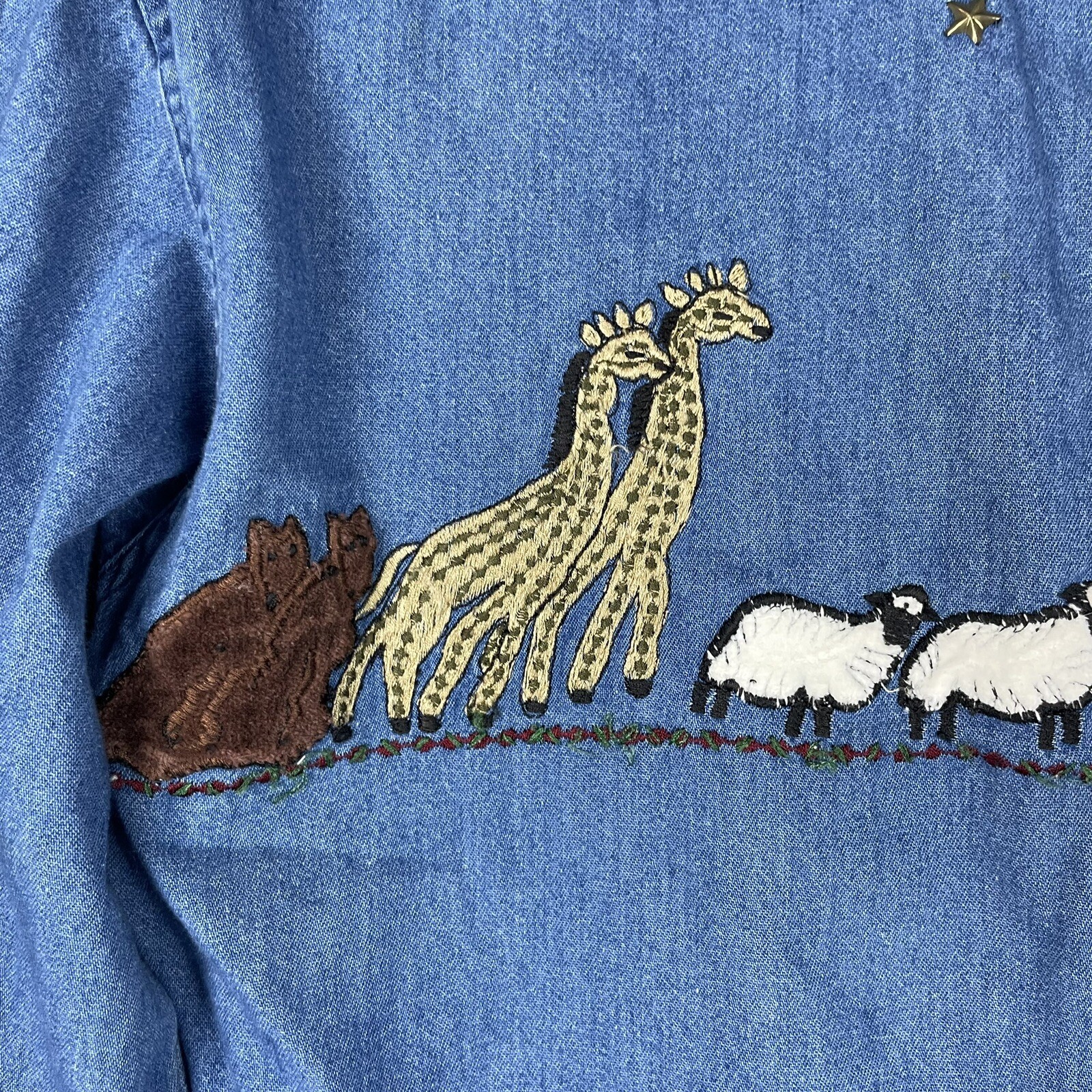 Paul Harris Design Vintage Noah’s Ark Denim Shirt Cross Stitch GrannyGore 90s
