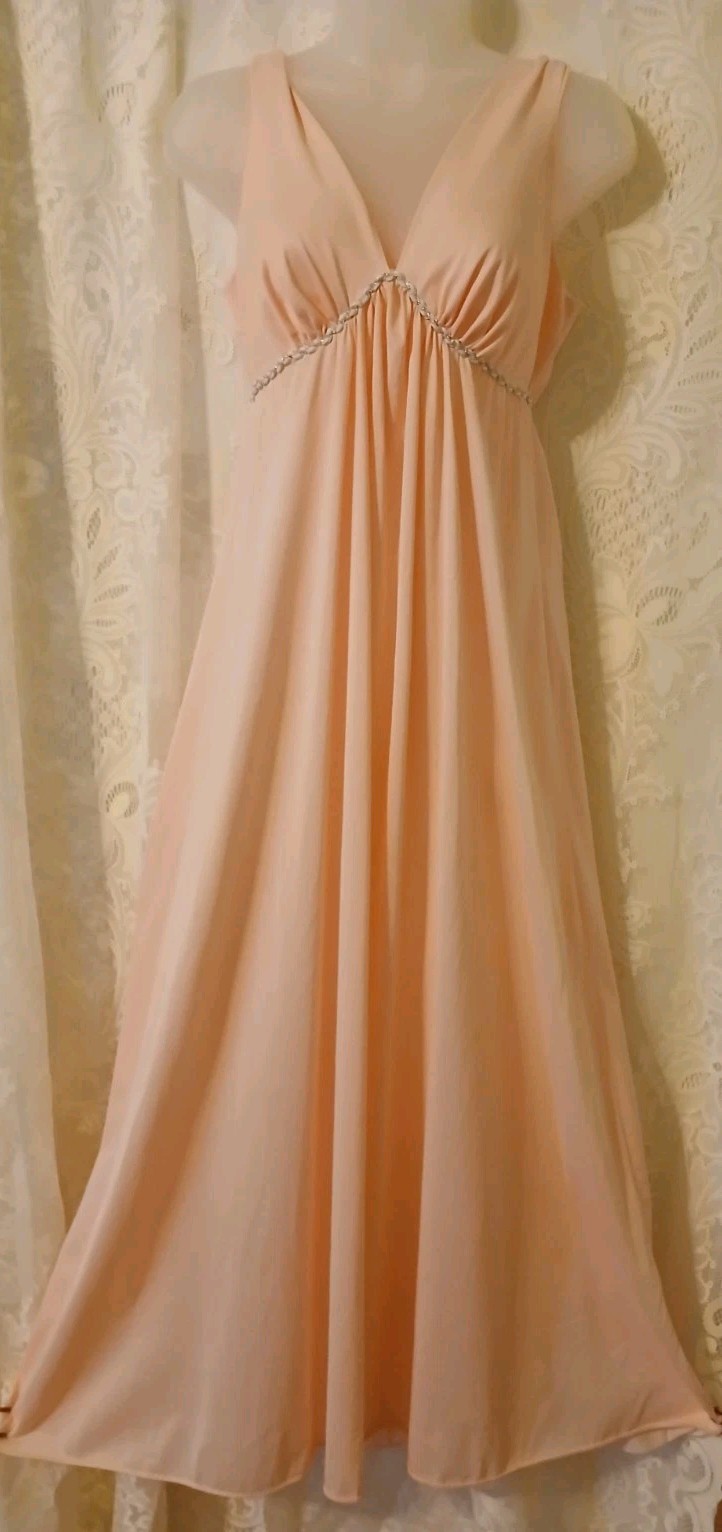 Vintage 60s Jenelle Of California Pink Empire Waistline Silky Nylon Nightgown M