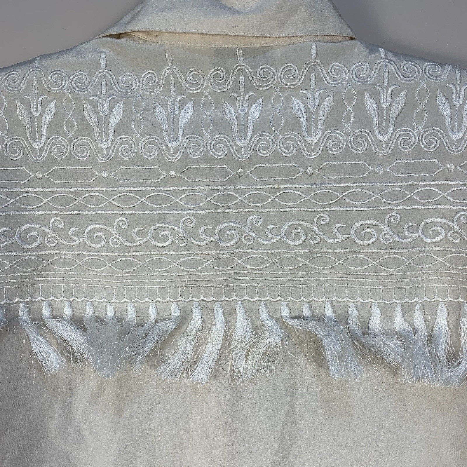 VTG Francesca of Damon 100% Silk Embroidered Tassel Country Western Blouse 14