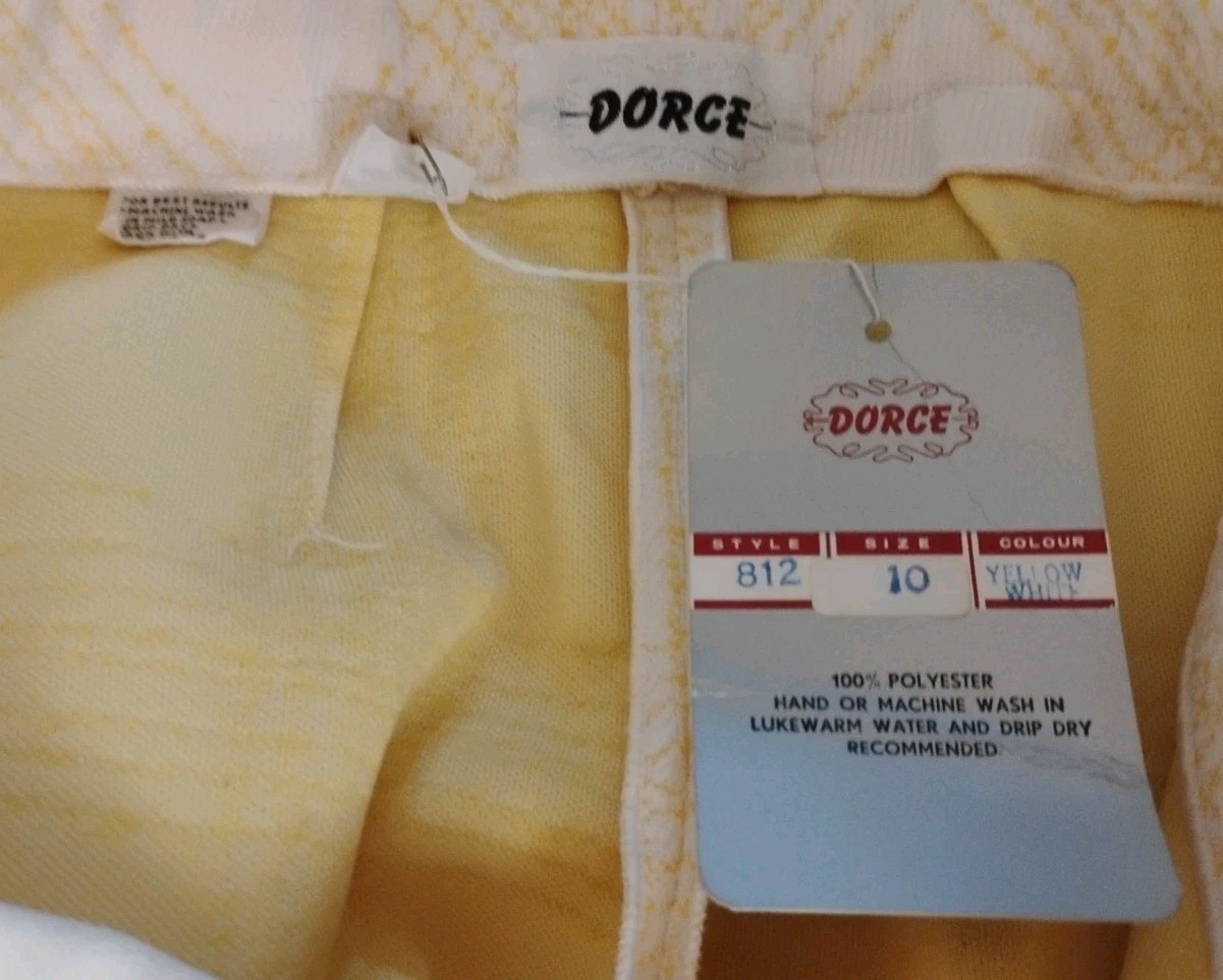 Vintage Womens Dorce Size 10 Yellow Polyester Elastic Waist Straight Leg