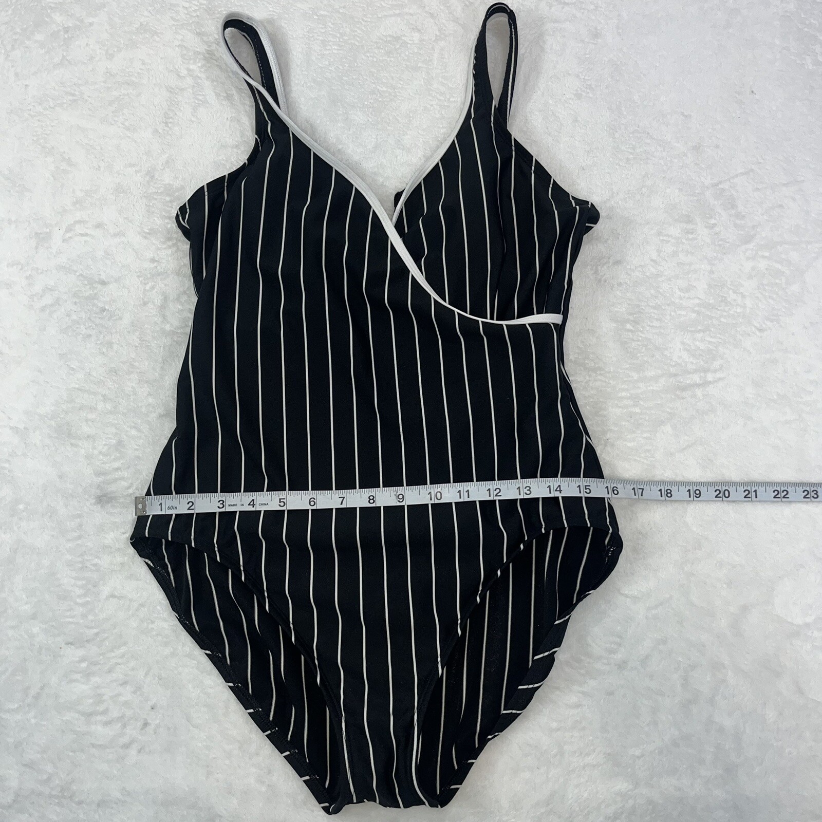 Vtg Cole of California One Piece Swimsuit Sz 16 Striped Black Pin Up Rockabilly