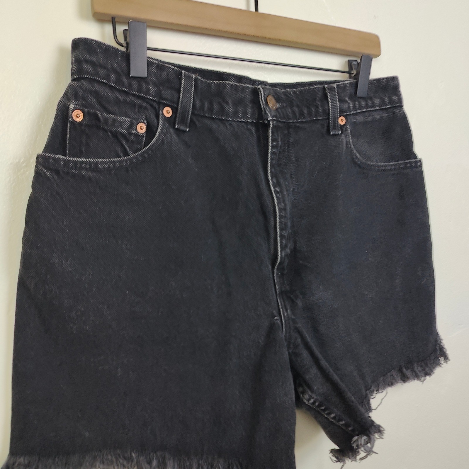Vintage 90s Levi’s 551 Shorts Womens 14 Black High Waisted Frayed Hem Grunge