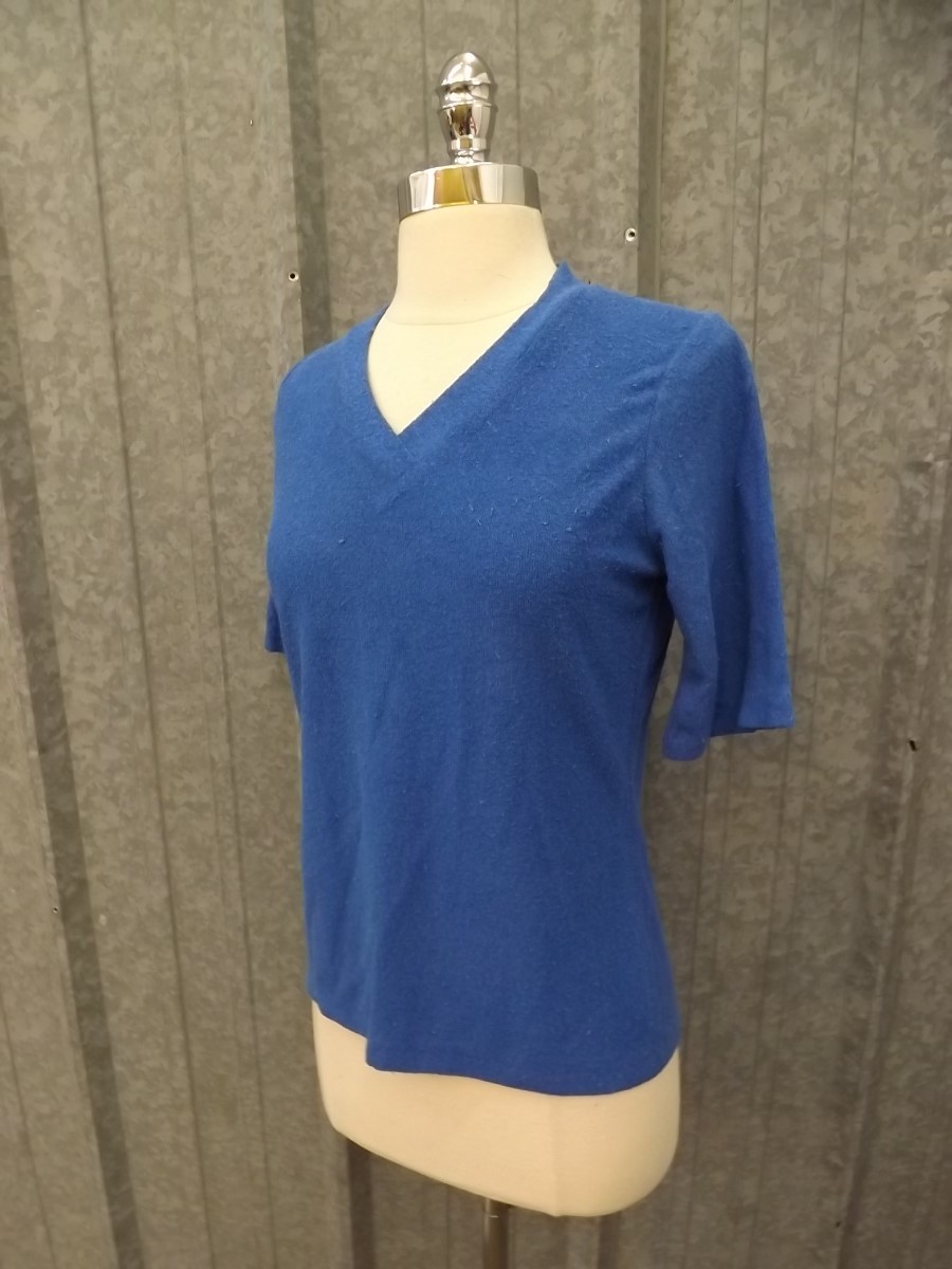 Vtg 70s NEW NWOT Summer Sporty Casual Blue Worn Look Terry Cloth V Neck Top S/M