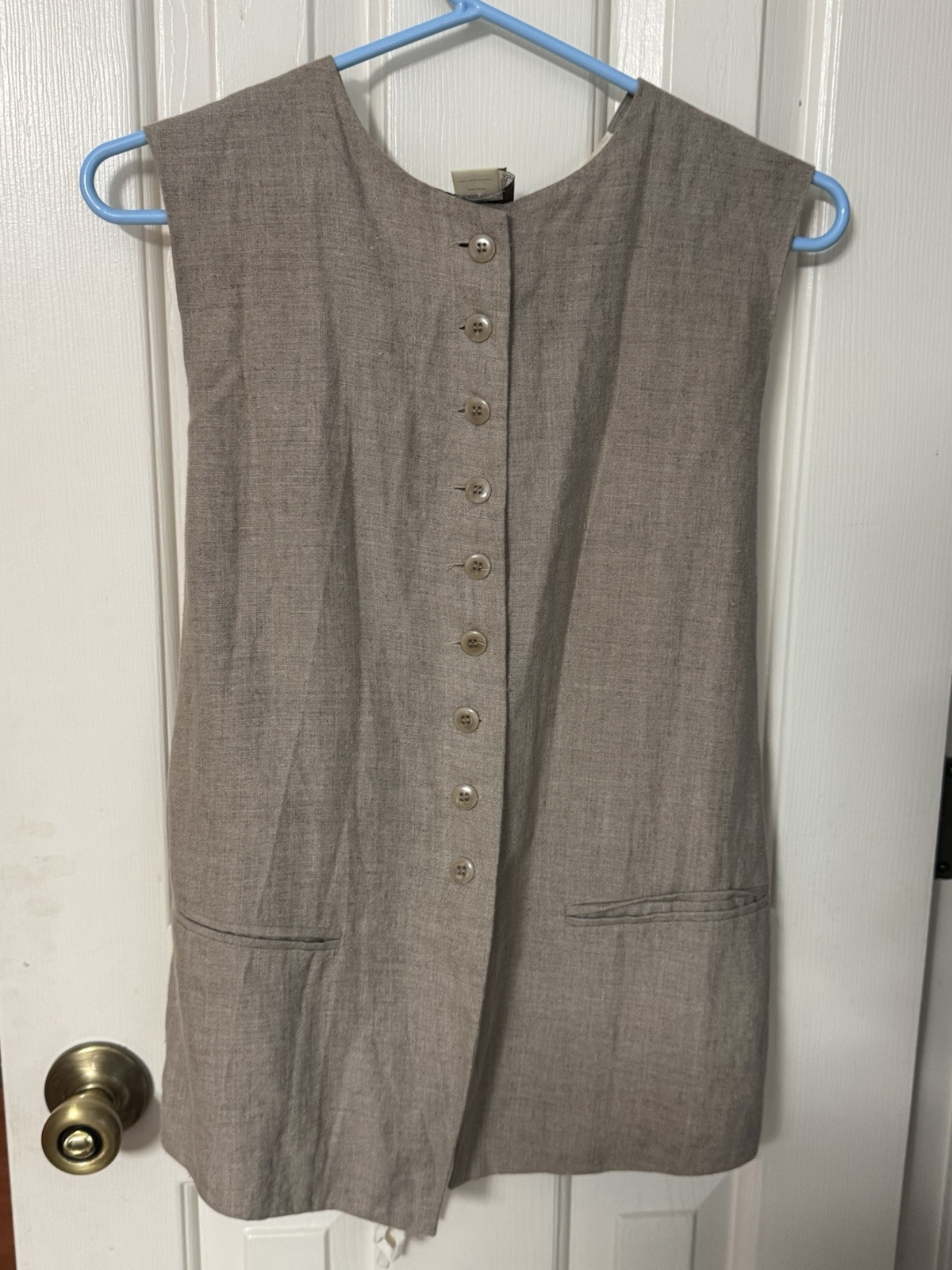Vintage 1980s EXPRESS 100% linen vest top large classic back tie tan Never Worn