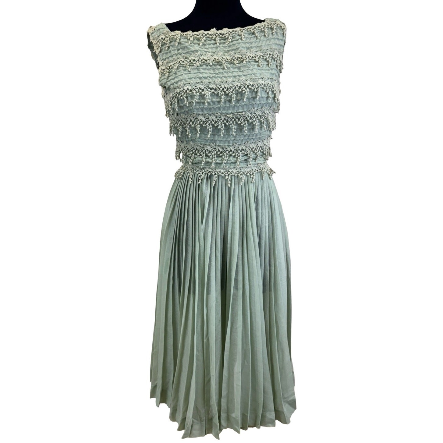 1950s Mint Green Carlye Party Dress Pleated Skirt | Vintage Cocktail Dress XS/S