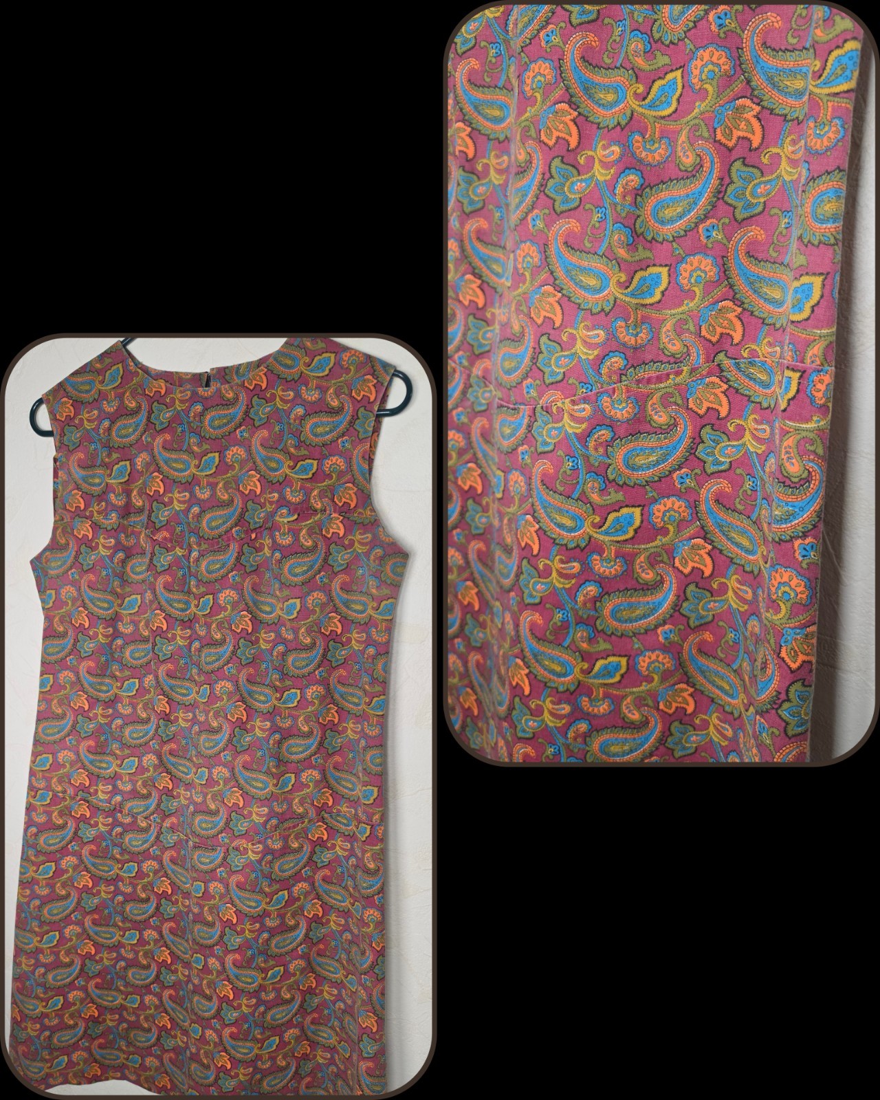 Vtg 60s 70s Paisley Sleeveless Shift Dress Boho Retro Groovy Mod Size Small
