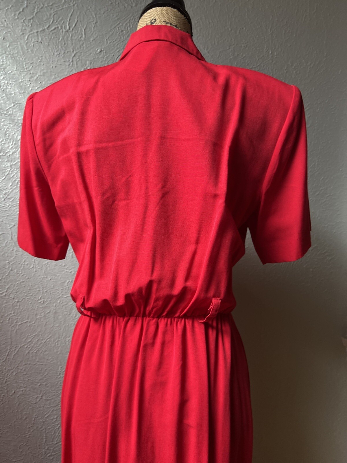 1980s Lipstick Red Button-Up Shirt Dress S M 80s Stranger Things Secretary Retro