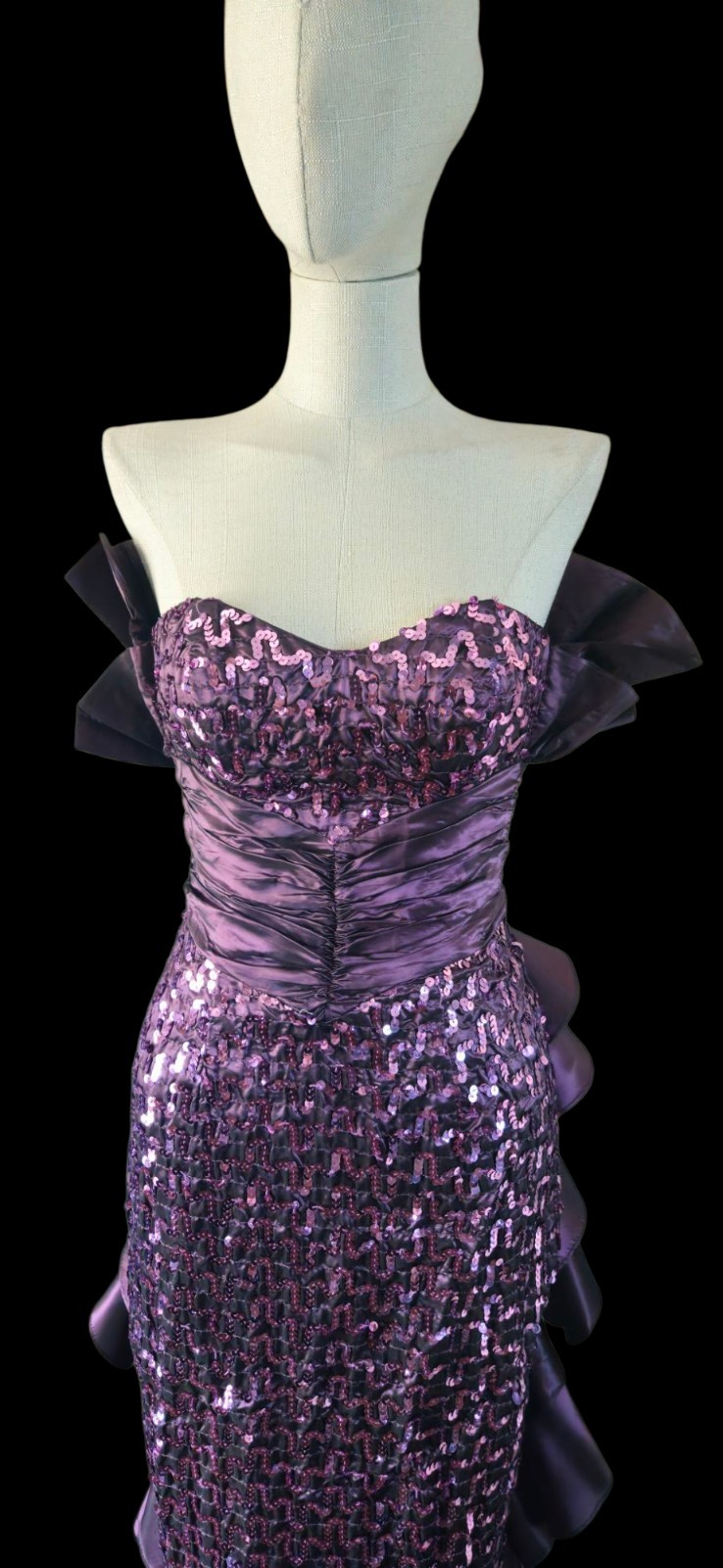 Vintage 1980s Plum Purple Gunnesax Strapless Prom Dress Mkd Sz 3/4