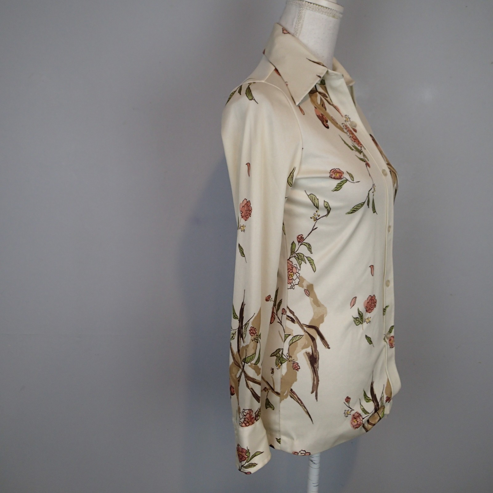 70’s VTG Women’s Knit Editions by Ship 'N Shore AOP Birds floral Blouse sz 8 top