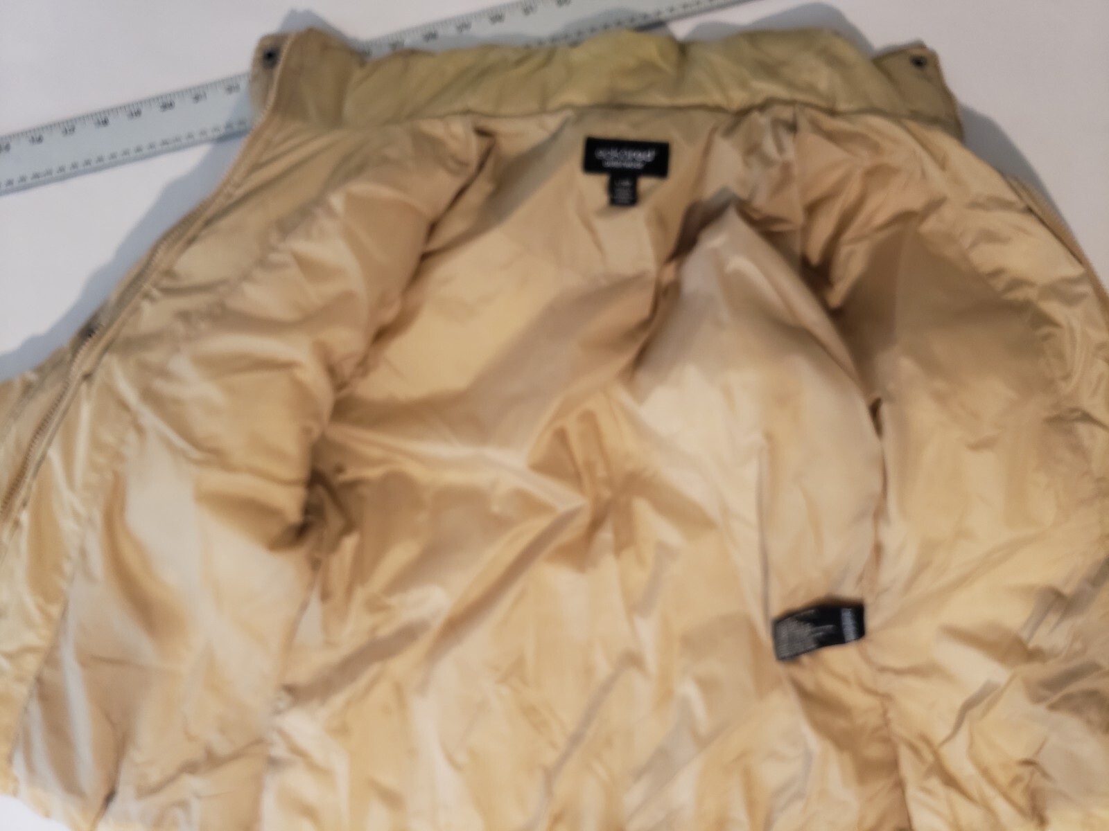 Vintage Eckored Womens Drawstring Waist Puffer Jacket L Tan Khaki Pre-Owned